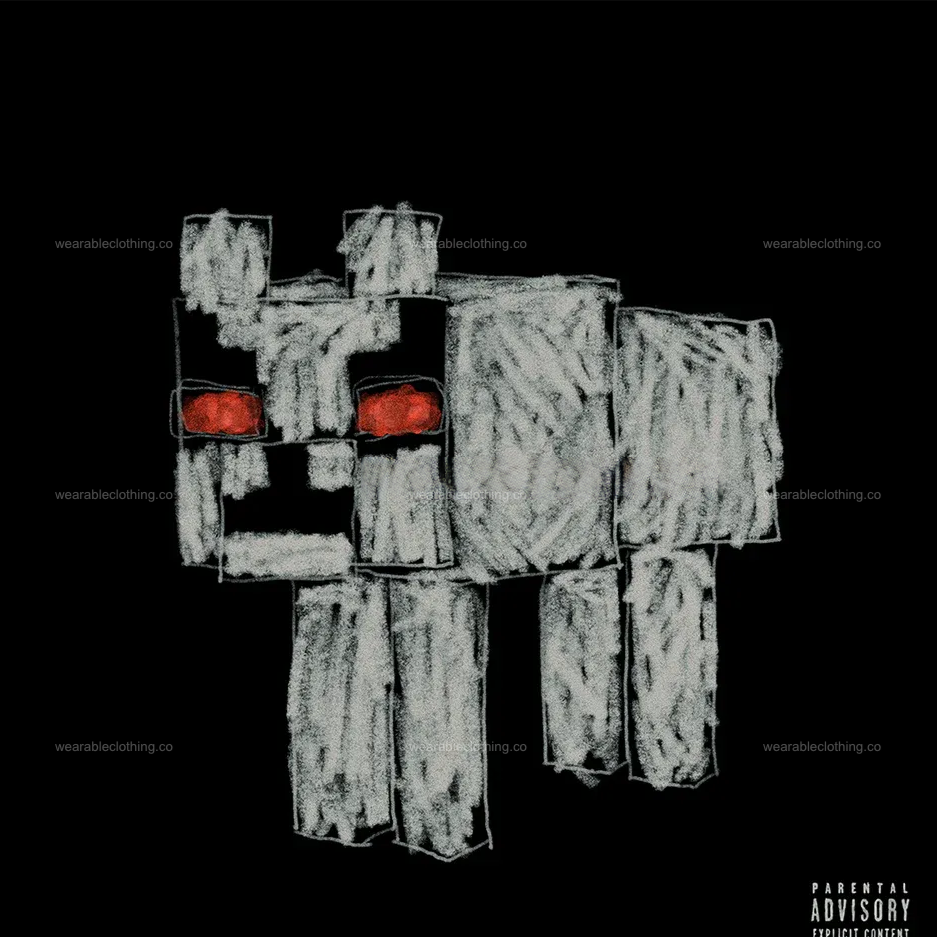 Black T-shirt with a Minecraft animal on the For All the Dogs album cover