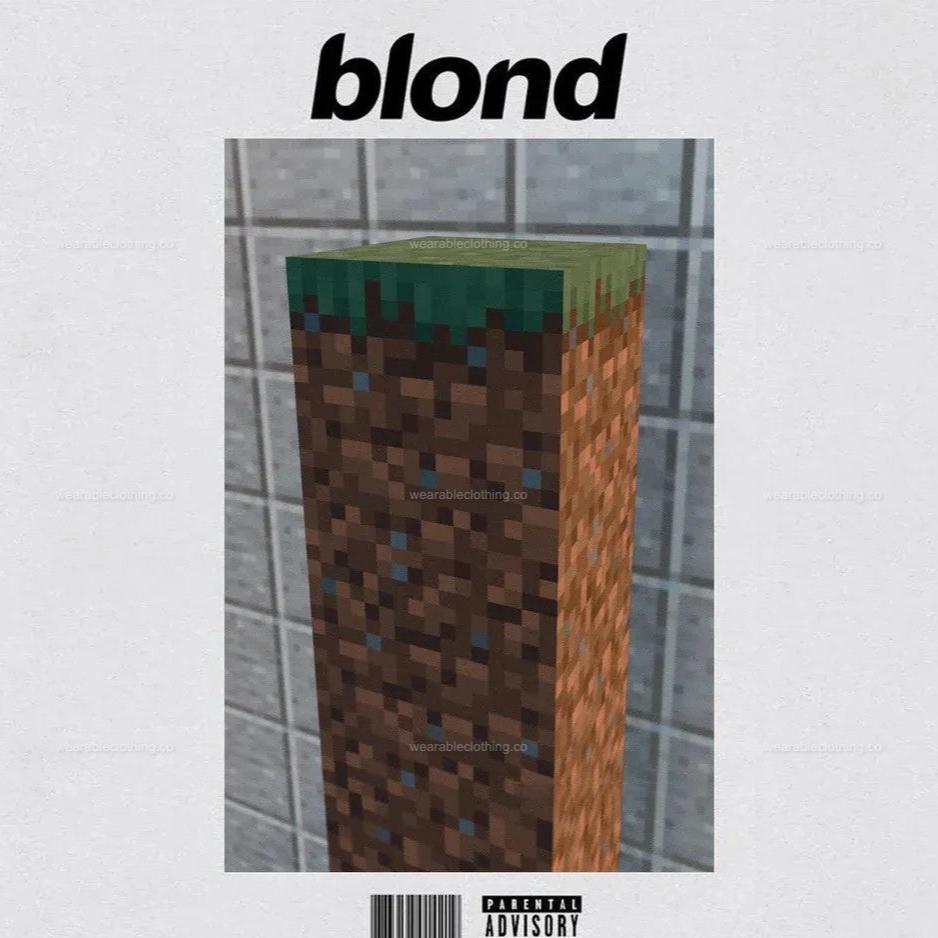 Graphic of the Blond album cover with Frank Ocean replaced by a rock from Minecraft.