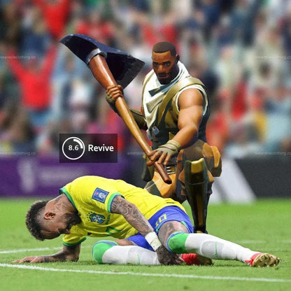 Black T-shirt with Fortnite’s default character Sydney reviving Neymar.