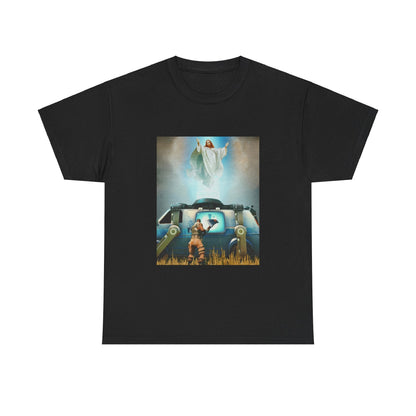 Black T-shirt with Jesus getting rebooted in Fortnite