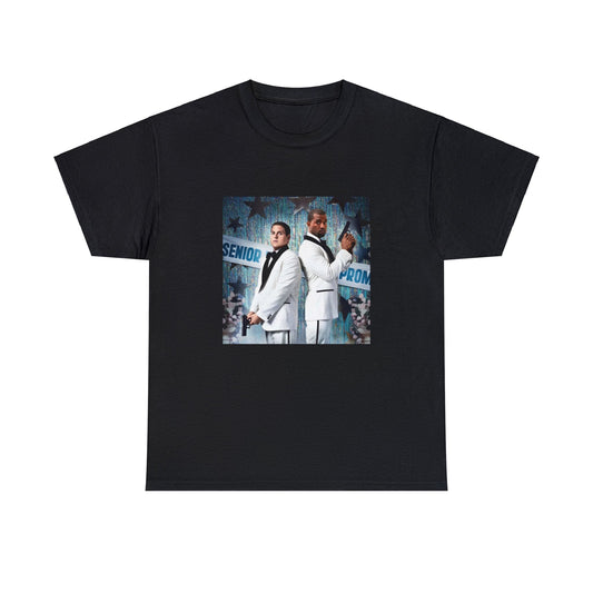 Black T-shirt with Fortnite’s default character replacing Channing Tatum on the 21 Jump Street movie poster