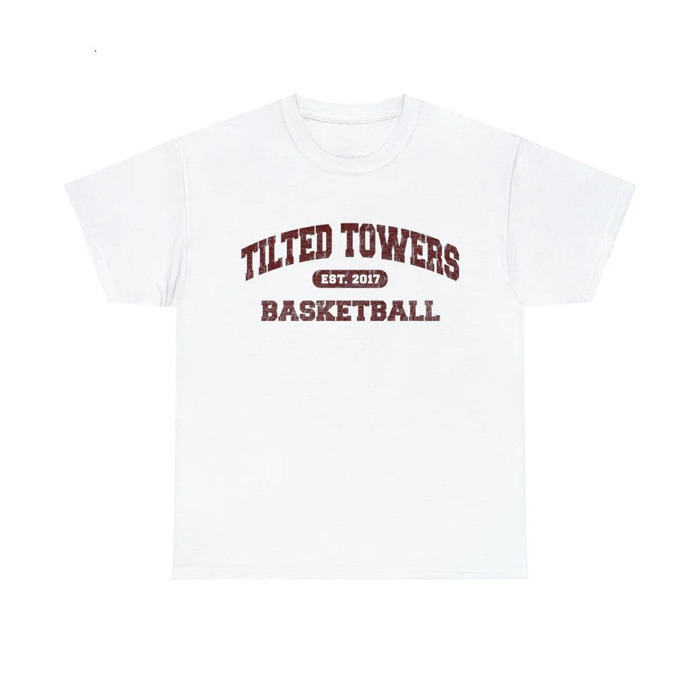 tilted towers basketball t-shirt
