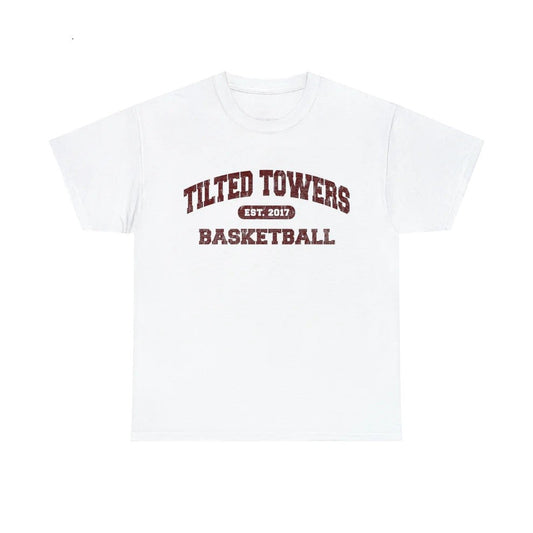 tilted towers basketball t-shirt