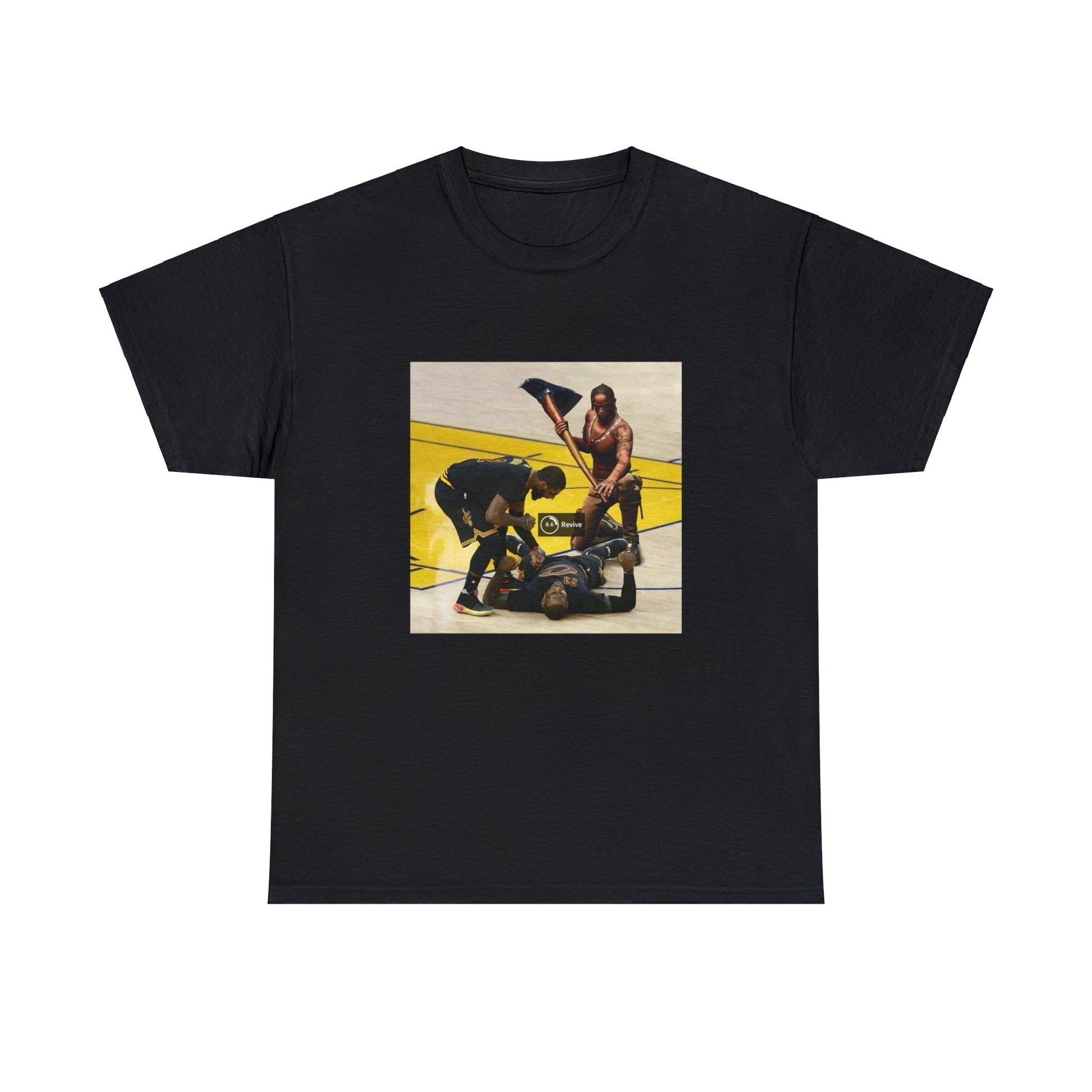 Black T-shirt with Fortnite’s Travis Scott skin reviving LeBron James