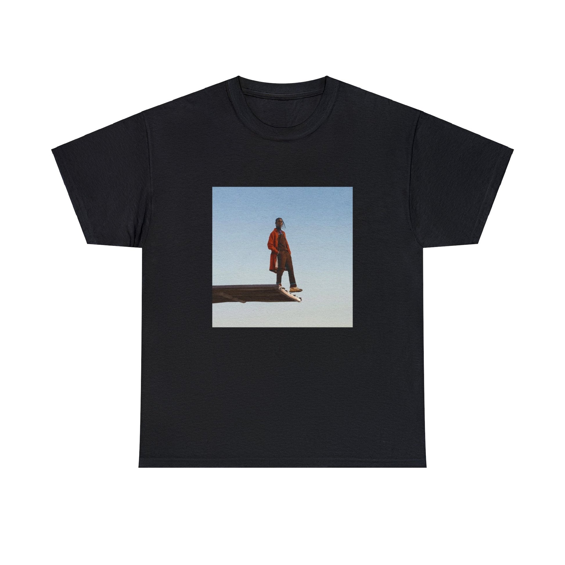 Black T-shirt with Travis Scott on the cover of Utopia, with a skybase