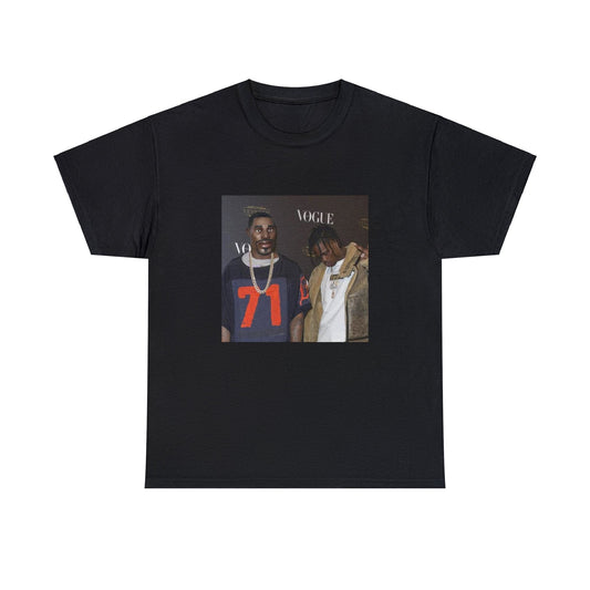 Black T-shirt with Fortnite’s default character alongside Travis Scott