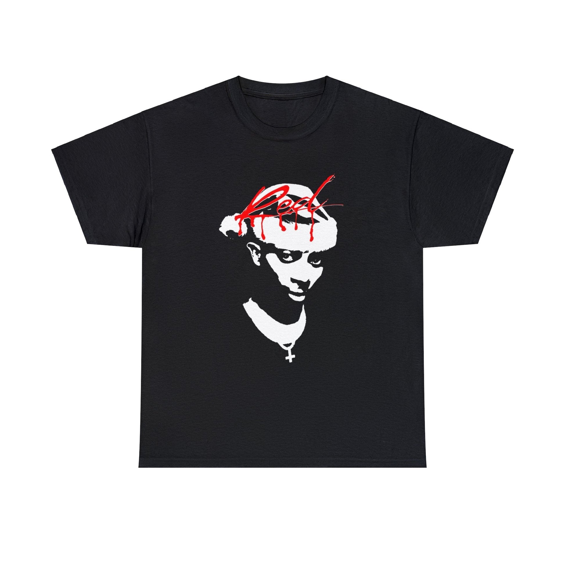 Black T-shirt with Playboi Carti on the cover of Whole Lotta Red, wearing a Santa hat