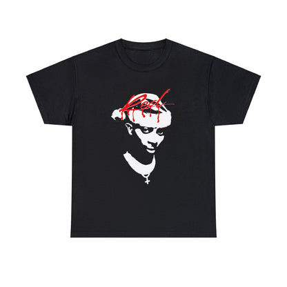 Black T-shirt with Playboi Carti on the cover of Whole Lotta Red, wearing a Santa hat