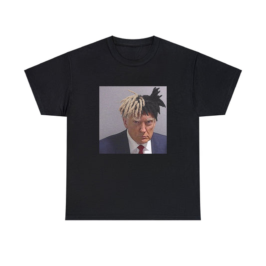 Black T-shirt with Trump’s mugshot, but with XXXTentacion’s braids
