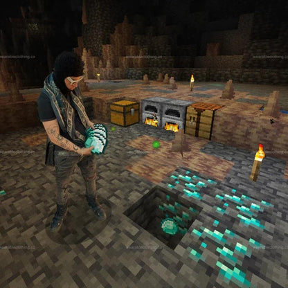 Black T-shirt with Yeat in a Minecraft map