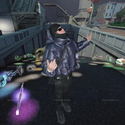 Black T-shirt with Yeat in Tilted Towers with loot on the ground and his yellow Lambo truck behind him